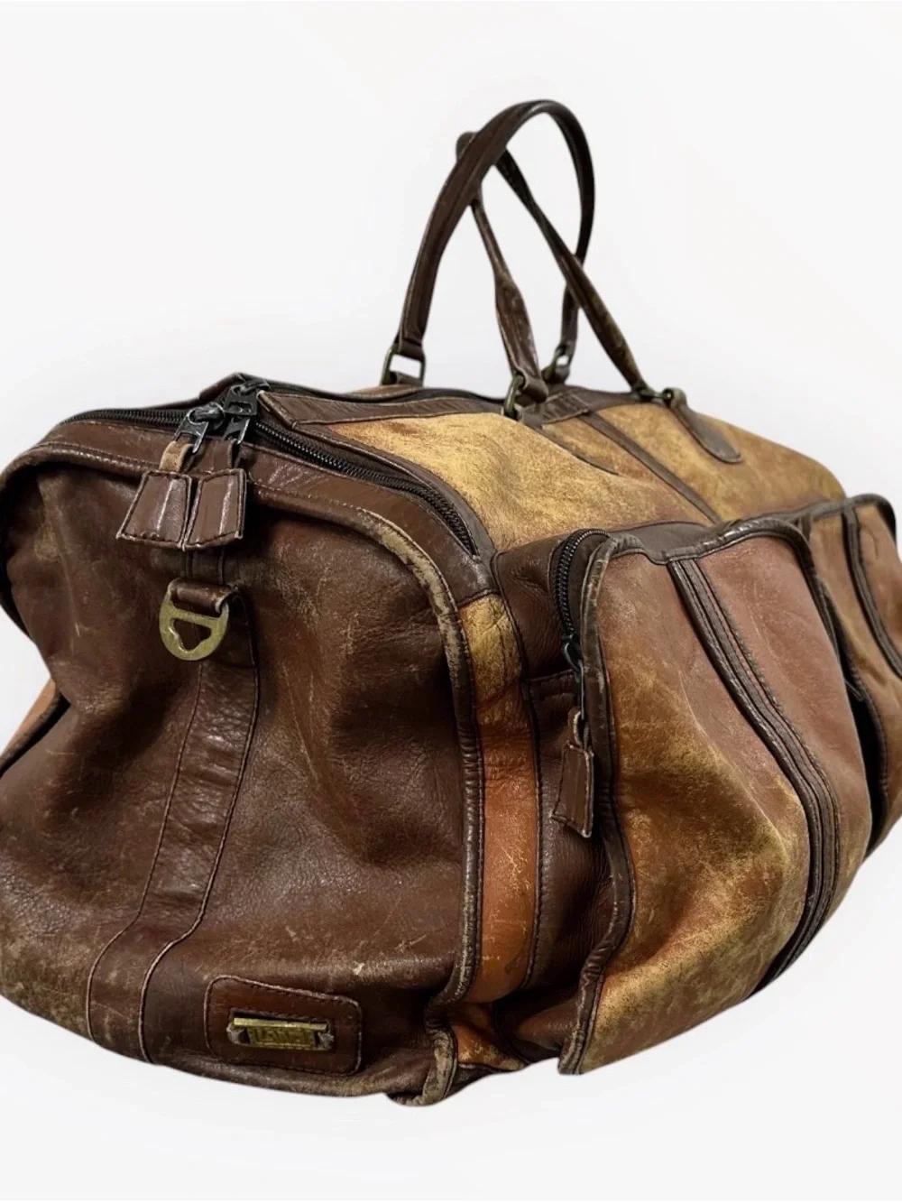 Vintage LAND Colombian Leather Large Duffel Travel Bag Weekend Carry On Brown